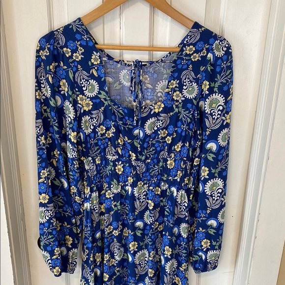 Springfield Floral Blue Midi Dress Long Balloon Sleeve Empire Boho Feminine - Picture 10 of 15